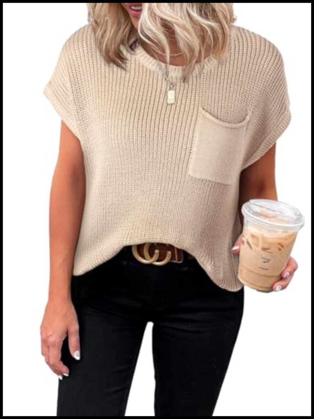 Womens Short Sleeve Tunic Pullover Sweater, 55% Acrylic 45% Cotton, Loose Fit